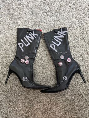 Le Silla Black 'PUNK' Mid-Calf Stiletto Heeled Boots